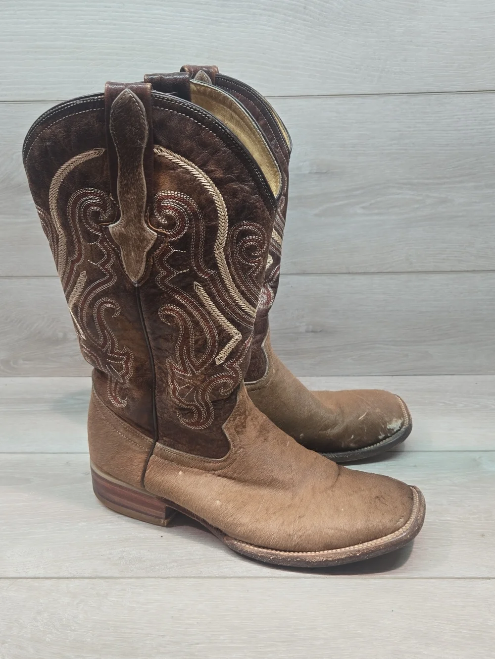 Vintage Boots El Cadaffy Mens Westert Square Fur Lesther Cowboy Shoes Boots 8.5
